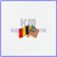 Flag Pin Malaysia Belgium - Friendship Flag Pin Logo of Malaysia and Belgium Countries - Karya Mulya
