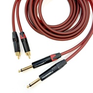 【1M/1.5M/3M/5M】 Gold-Plated 2*6.35mm  to 2 RCA Cable Stereo Audio Aux
