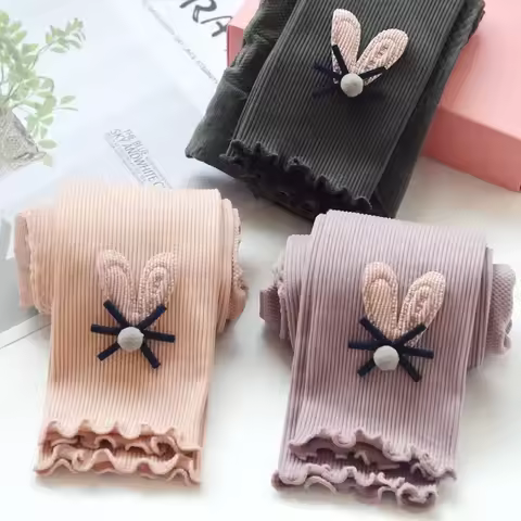 Bunny Butt Leggings for Girls - Playful Cotton Pants with Fluffy Tail Ear Details Perfect for Toddle