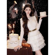 IBUY Celebrity Stylish Lace Fluffy Dress - White Birthday Party Wear