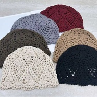 Pure Handmade Crochet Hollow Flower Baotou Hat Women Spring Summer Thin Style Crochet Hat All-Match 