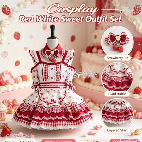 Lovely Cute Cake Dress Halloween Party Cosplay Gyaru Decora New Outfit Sweet Lolita Red White Anime 