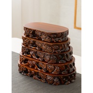 ST/💚Dug Solid Wood Base Buddha Statue KIRIN Jade Domestic Ornaments Wooden Flower Stand Rare Stone Crafts Tray 46AJ