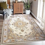 Vintage Area Rug 5x8 Rugs, Machine Washable Vintage Area Rug Non-Slip Low Pile Large Rug for Living 