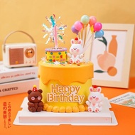 蛋糕裝飾網紅復古立體蛋糕擺件軟陶小熊兔子插件迷你動物生日裝扮