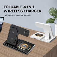 Foldable 4 IN 1 Wireless Charger with Ambient Light Fast Charging Station for i-PHONE Samsung Mobile Phones A-irpods Smartwatch
