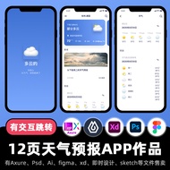 12 Pages Axure Prototype figma Works City Weather Forecast APP High Fidelity Interaction xd Instant 