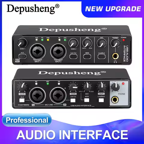 Audio Interface Depusheng MD22 USB 3.0 Sound Card with Monitoring Electric Guitar Live Recording For