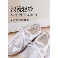 Footprint Tribe Lace Pearl Shoelaces - White Ribbon, Detachable & DIY Decorative | Ideal for Trainin