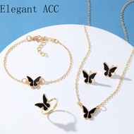 5Pcs/Set Fashion Temperament  Butterfly Pendant Necklace Bracelet Earrings Ring Set for Women Weddin