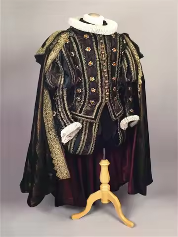 Tudor Elizabethan Men Court King Royal Noble Costume Historical Renaissance Nobleman Suit with Cloak