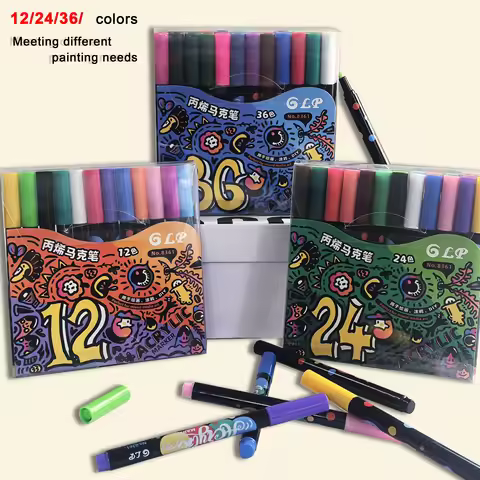 12-36 Colors Acrylic Markers Pen Art 1-2mm Cotton core Width for Painting Water-proof Student Scholl