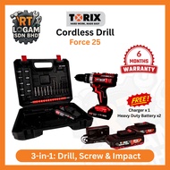 TORIX Cordless Drill | 3 Modes Drill | 21V / 18V Brushless Impact Drill w/ 2 battery 1 charger