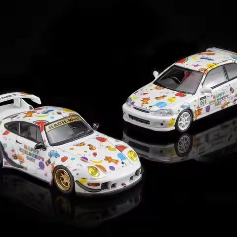 MOTORHELIX 1/64 Porsche RWB 993 Honda Civic Car Model Children's Day Limited