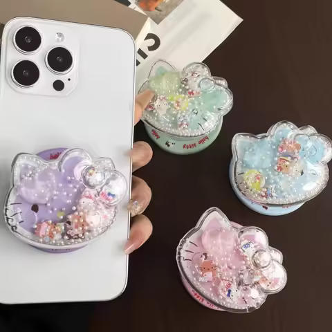 Kawaii INS Pearl Hello Kitty Magnetic Phone Stand Cute 3D Cartoon Foldable Grip Holder Back Bracket 