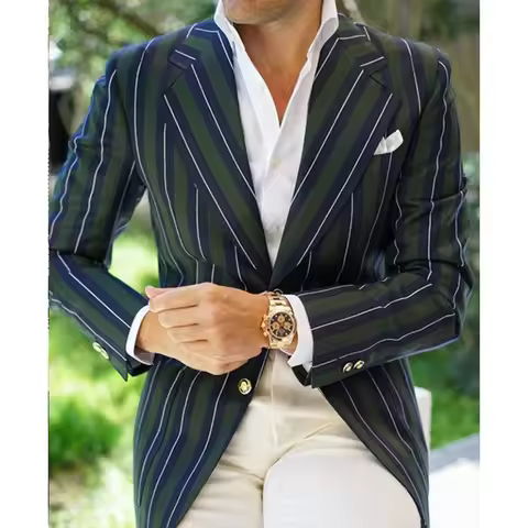 New Men's Plaid Casual Blazer Autumn Light Business Grid Print Lapel Double Button Pocket Office Wor