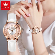 OLEVS Watch For Woman Waterproof Original Leather Strap With Box Quartz Ladies Watch 5539