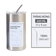 [Quà Tặng] Ly Giữ Nhiệt cao cấp Cốc Giữ nhiệt Iced Americano thể tích 600ML+ Tặng Ống Hút .ĐTVM