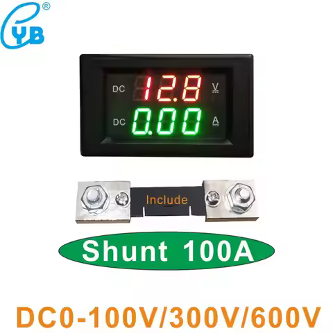 DC 0-100V 300V 600V Voltage Current Meter Include Shunt 100A 75mV LED Digital Voltmeter Ammeter Volt