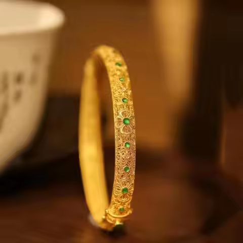 Carven Design Exquisite Ancient gold craft ethnic style bangles for women Natural Hetian jade bracel