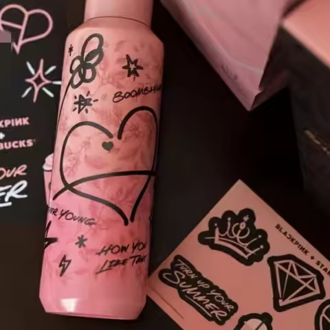 Star Coffee Blackpink Peripheral Black And Pink Graffiti Insulated Cup 304 Stainless Steel Car Porta