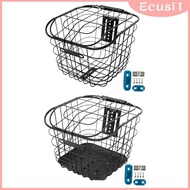 [Ecusi] Basket Bike Basket Front Rear Heavy Wire Basket Mountain Bike Basket for Hiking Camping Kid Folding Bikes