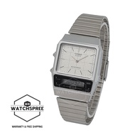 [Watchspree] Casio Vintage Style Analog-Digital Dual Time Stainless Steel Band Watch AQ800E-7A AQ-80