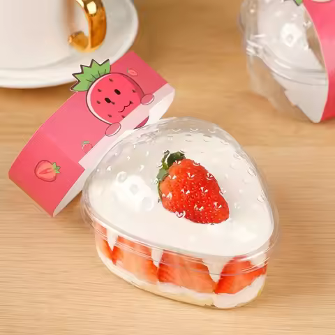 50/100pcs Strawberry Dessert Packaging Box Disposable Cute Dessert Boxes Flip Lids Durable PET Plast