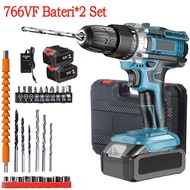766VF Cordless Drill Hammer Drill Electric Impact Drill 2 Speed Hand Drill Screwdriver Set Bateri Po