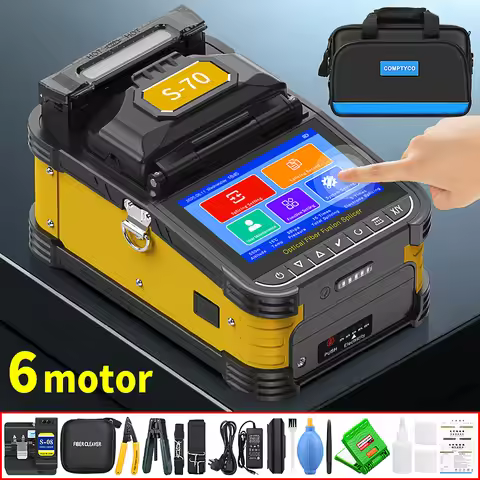 6 Motors Fiber Optic Fusion Splicer S-70/A-5/FS-60F/AUA-70F Touch Screen 10 Languages Optical Fiber 