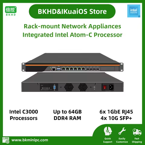 1U Rack-mount Server Intel Atom C3000 Processor 6x1GbE Quad-port 10G SFP+ for Firewalls Routers SD-W