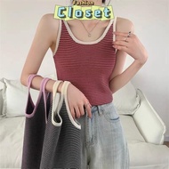 Closet Women's Clothing "7673" Spaghetti Strap Tank Top Silk Fabric Striped Pattern 3 Colors Availab