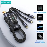 USAMS PD 100W 3 In 1 Transparent Digital Display Fast Charge Data Cable All In One Cable For 1phone1