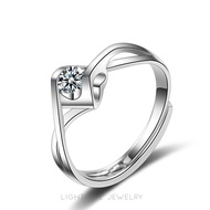 LIGHT &amp; Z แหวนเพชรผู้ชายและผู้หญิงทองคำขาวชุบ S925แหวนเพชรเงินสดปากแฟชั่นแหวนแต่งงานคู่