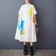 EE693 貓咪圖案翻領連身裙 $125