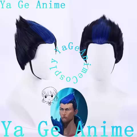 Valorant Yoru Cosplay Wig Peak Slicked Back Ver.2 Blue Highlights Synthetic Hair Game Prop
