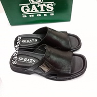 Sandal Slide Pria Cowok Cowo Laki-laki Kulit Leather 100% Murah Gats Gats OR 611 Hitam Black Coklat 