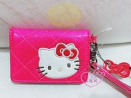 ♥小花花日本精品♥Hello Kitty閃亮菱格紋漆皮經典大臉多功能卡夾鑰匙包悠遊卡附套繩桃紅色58805404