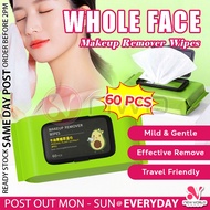 《 𝗗𝗘𝗘𝗣 𝗖𝗟𝗘𝗔𝗡𝗦𝗜𝗡𝗚 》60pcs Face Makeup Remover Cotton Wet Wipe Avocado Skin Moisturising Tissue Tuala P