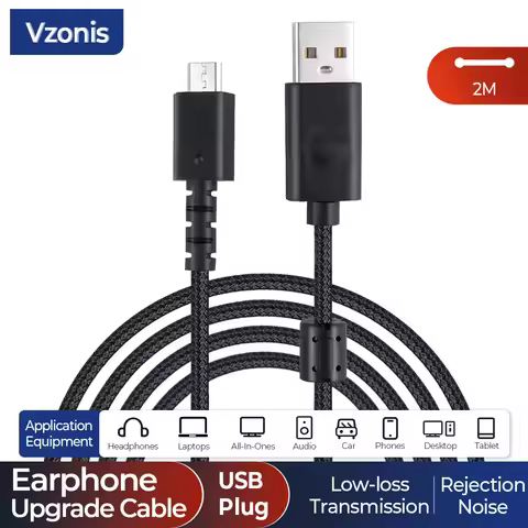 2m USB Replacement Audio Headphone Cable Braid wire For Logitech G935 G635 G633 G933 G633S G933S Hea