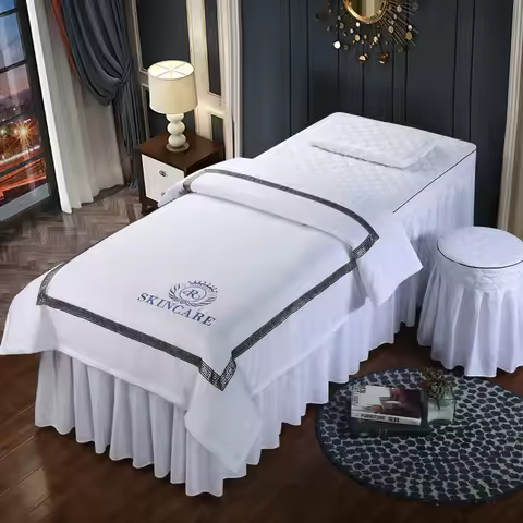 Nordic Style 4pcs Beauty Salon Bed Cover Massage Spa Bedskirt, Pillowcase, StoolCover, Dulvet Cover 