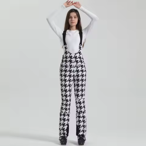 2024 Gsou Snow Winter Ski Pant Women Snowboard Strap Trouser High Waist Elastic Windproof Waterproof