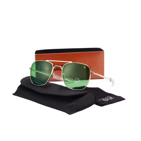 Pilot Sunglasses Men AO Brand Designer American Army Military Optical Glass Lens Sun Glasses Male wi