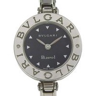 二手BVLGARI Bzero1 BZ22S 不鏽鋼石英錶，附模擬顯示和黑色錶盤，適合女士。