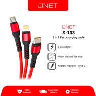 Cell phone charger QNET S-103 3.0A 3-in-1 Quick Charging Nylon Braided Cable