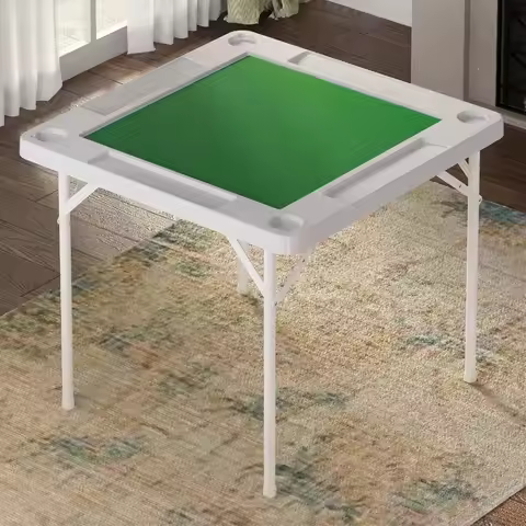 Portable 35.4 Inch Square Folding Game Table with Green Felt for 4 Players Mahjong Poker Domino Incl