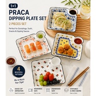 Korea Buy 1 Get 1  Praka Multi-Purpose Serving Plate Set 2PCS | Dumpling Sushi Sauce Divider Dish
