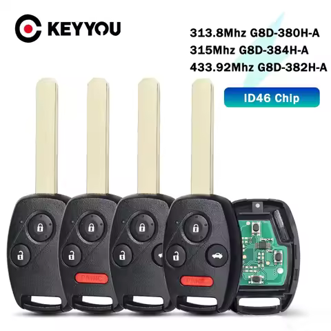 KEYYOU Remote Car Key For Honda Accord CRV HRV Fit City Jazz Odyssey Shuttle Civic G8D-380H-A /382H 
