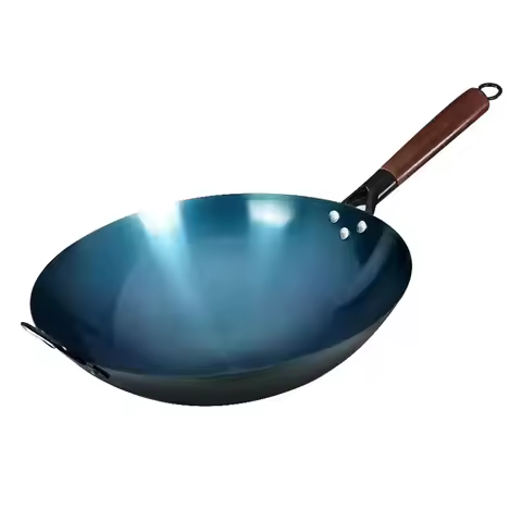 Traditional old-fashioned household stir fry pan with round bottom iron pan, non stick pan, no coati