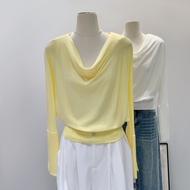 94835 Thin Style Pleated Solid Color Long-Sleeved Knitwear Women